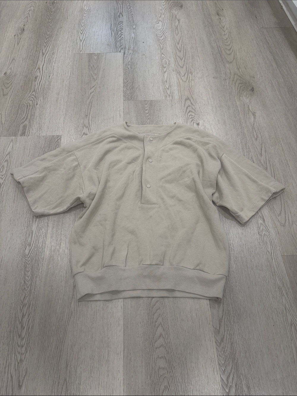 Essentials Short-Sleeve Henley Tee in Light Beige